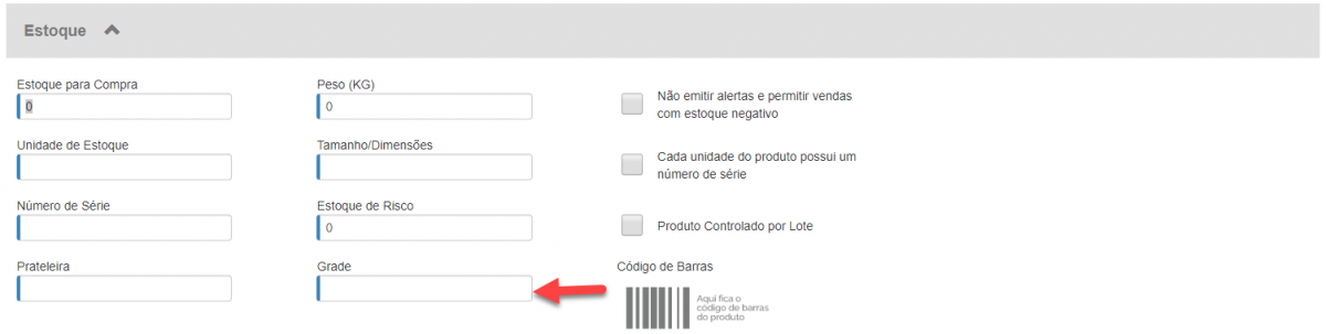Grade de produtos