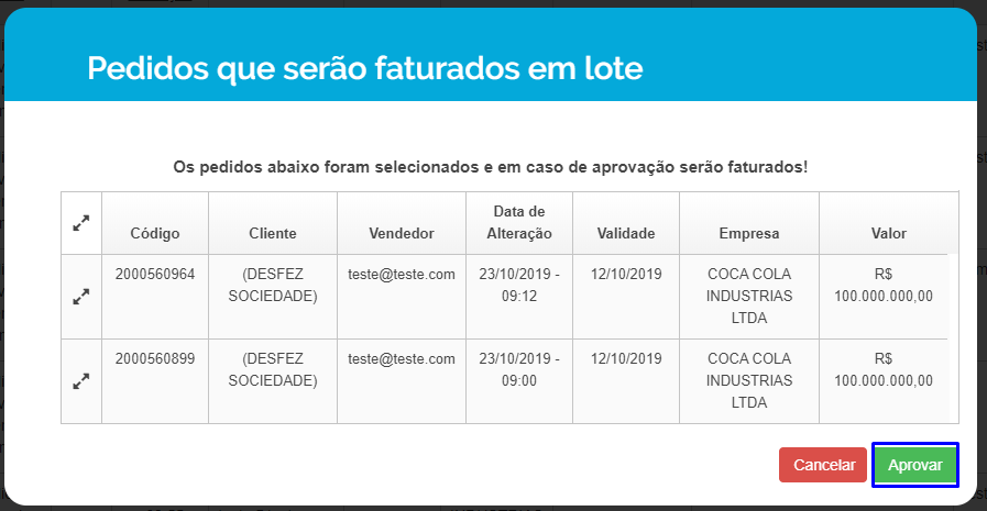 Como faturar pedidos em lote