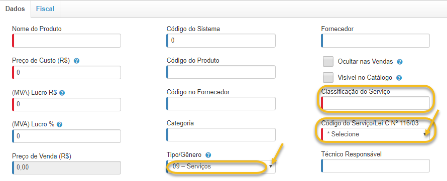 Cadastrando o serviço e vinculando a Classificação