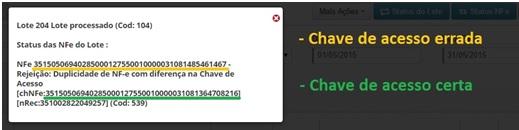 Erro 539: Duplicidade de NF-e