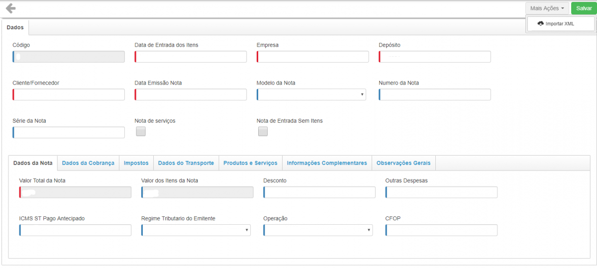 Cadastrando a nota manualmente Cadastrando a nota manualmente